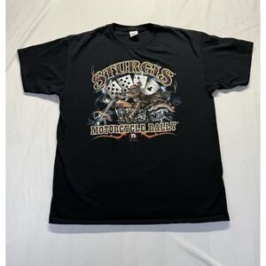 Vintage Sturgis Motorcycle Rally t-shirt XL black biker poker cards graphic tee‎